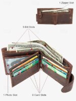 Men's Vintage Brown Leather Wallet with Zipper Pocket and - Image 3