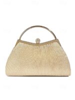Women's Gold Pleated Evening Handbag with - Image 11