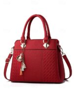 30Pcs Women's Faux Leather Handbag with Tassel Charm and Textured