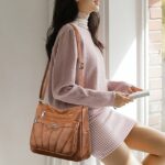 Women's Black Brown Crossbody Bag with Multiple Zippered - Image 2