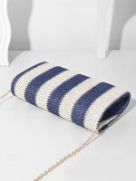 Women's Striped Woven Envelope Clutch - With chain, can be - Image 5