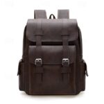 Men's Vintage Faux Leather Backpack with Buckle Straps, - Image 10