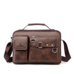 Men's Brown Faux Leather Messenger Bag with Multiple - Image 16
