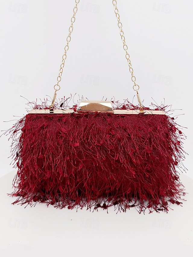 oykqke1731486234100 Women's Chic Feathered Evening Clutch with Chain Strap, - Image 1