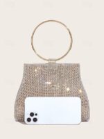 5PCS Elegant Crystal Evening Clutch with Gold Ring Handle – - Image 5