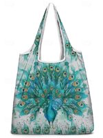 Women's Peacock Print Folding Tote Bag - Large Capacity - Image 14