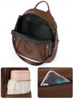 Women's Brown Faux Leather Mini Backpack – - Image 6