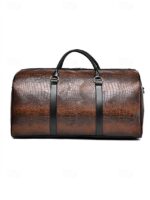 Men's Crocodile Pattern Faux Leather Weekender Bag with - Image 5