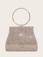 5PCS Elegant Crystal Evening Clutch with Gold Ring Handle –