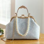 Women's Vintage Pearl Handle Lace Clutch - Elegant Evening - Image 8