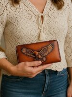 Women's Genuine Leather Long Wallet with Carved Eagle - Image 2