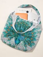 Women's Peacock Print Folding Tote Bag - Large Capacity - Image 4