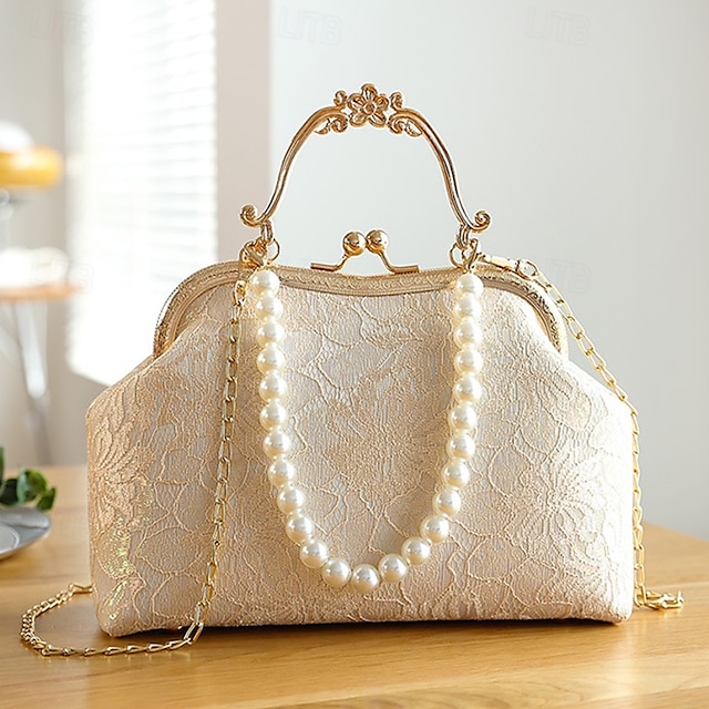 rzrney1723170716755 Women's Vintage Pearl Handle Lace Clutch - Elegant Evening - Image 1