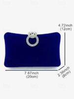 Women's Elegant Blue Velvet Clutch Bag with Rhinestone Ring - Image 7