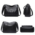 Women's Black Brown Crossbody Bag with Multiple Zippered - Image 6