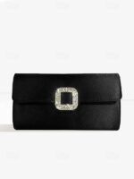 Women's White Satin Clutch with Rhinestone Buckle - Elegant - Image 12