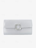 Women's White Satin Clutch with Rhinestone Buckle - Elegant - Image 9