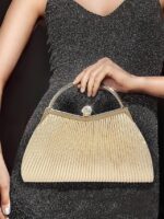 Women's Gold Pleated Evening Handbag with