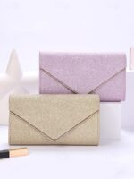 Women's Gold Glitter Envelope Clutch with Chain Strap –