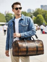 Men's Crocodile Pattern Faux Leather Weekender Bag with - Image 3