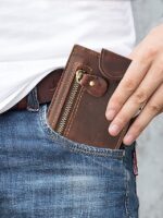 Men's Vintage Brown Leather Wallet with Zipper Pocket and - Image 2