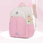 Girls' Pink and White School Backpack with Cute Cartoon - Image 2