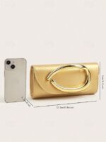 Women's Metallic Evening Clutch Bag with Gold Handle, - Image 8