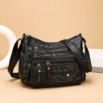 Women's Faux Leather Quilted Crossbody Bag with Multiple