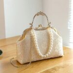 Women's Vintage Pearl Handle Lace Clutch - Elegant Evening - Image 2