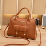 Women's White Faux Leather Handbag with Top Handle and - Image 15