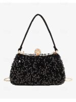 Women's Black Sequin Evening Clutch with Pearl Accent – - Image 10