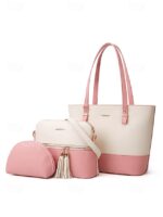 Elegant women's stylish two-tone patchwork handbag set with - Image 12