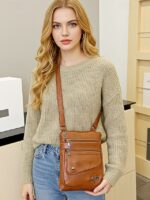 Women's Faux Leather Crossbody Bag with Multiple Zipper - Image 3