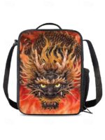 Men's 3-Piece Dragon Backpack Set with Flame Print - - Image 9