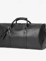 3Pcs Men's Versatile Leather Weekender Bag with Integrated Shoe - Image 9