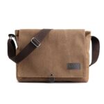 Men's Brown Canvas Messenger Bag with Adjustable Shoulder