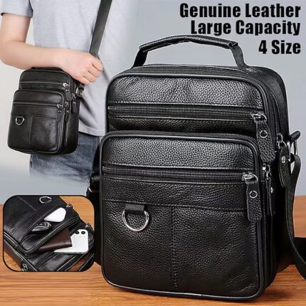Men's Black Leather Crossbody Messenger Bag –