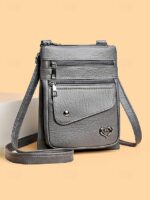 Women's Faux Leather Crossbody Bag with Multiple Zipper - Image 14