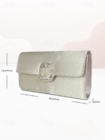 Women's White Satin Clutch with Rhinestone Buckle - Elegant - Image 8