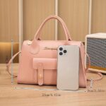 Women's White Faux Leather Handbag with Top Handle and - Image 5