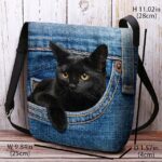 Cute Black Cat Denim Print Crossbody Bag – Casual Women's - Image 3