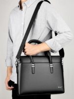 Men's Faux Leather Business Briefcase with Detachable - Image 2