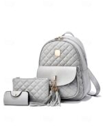 Women's Quilted Pink Leather Backpack Wristlet Card Holder