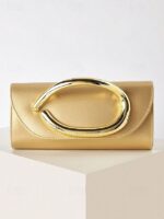 Women's Metallic Evening Clutch Bag with Gold Handle, - Image 4