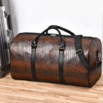 Men's Crocodile Pattern Faux Leather Weekender Bag with