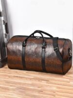 Men's Crocodile Pattern Faux Leather Weekender Bag with