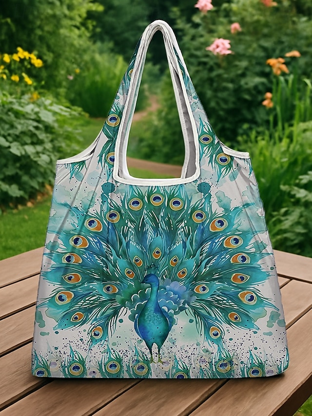 zrsihl1746702448471 Women's Peacock Print Folding Tote Bag - Large Capacity - Image 1