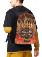 Men's 3-Piece Dragon Backpack Set with Flame Print - - Image 2