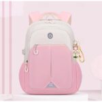 Girls' Pink and White School Backpack with Cute Cartoon
